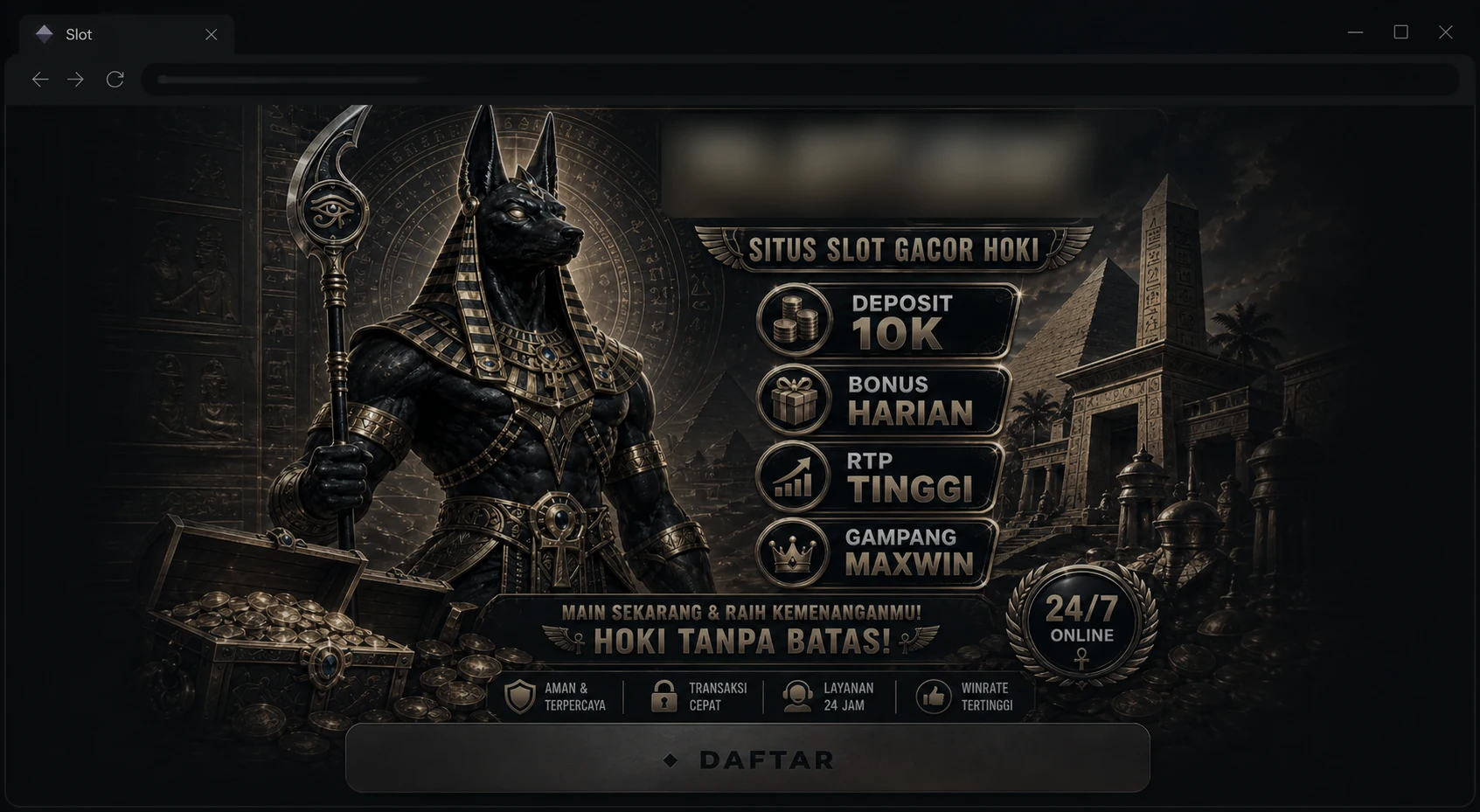 Iklan Judi Online buatan AI yang telah disensor dan ditampilkan pada browser
